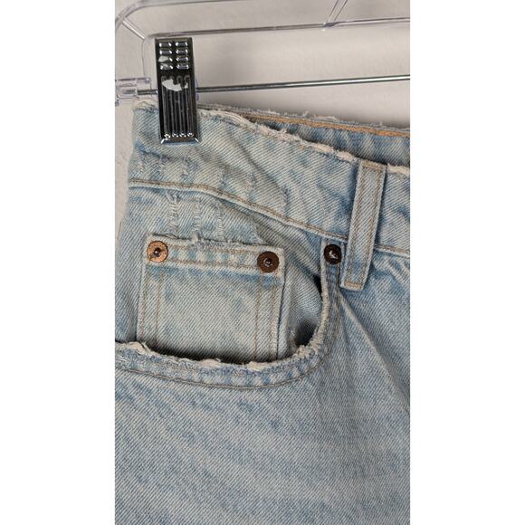 Zara High Rs Distressed Straight Leg Jeans Size 4 Light Button Fly Ripped Knees - Picture 6 of 14